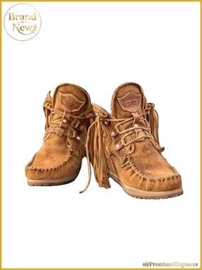Faux Suede Fringed Ankle Boots Lace-Up Waterproof Booties